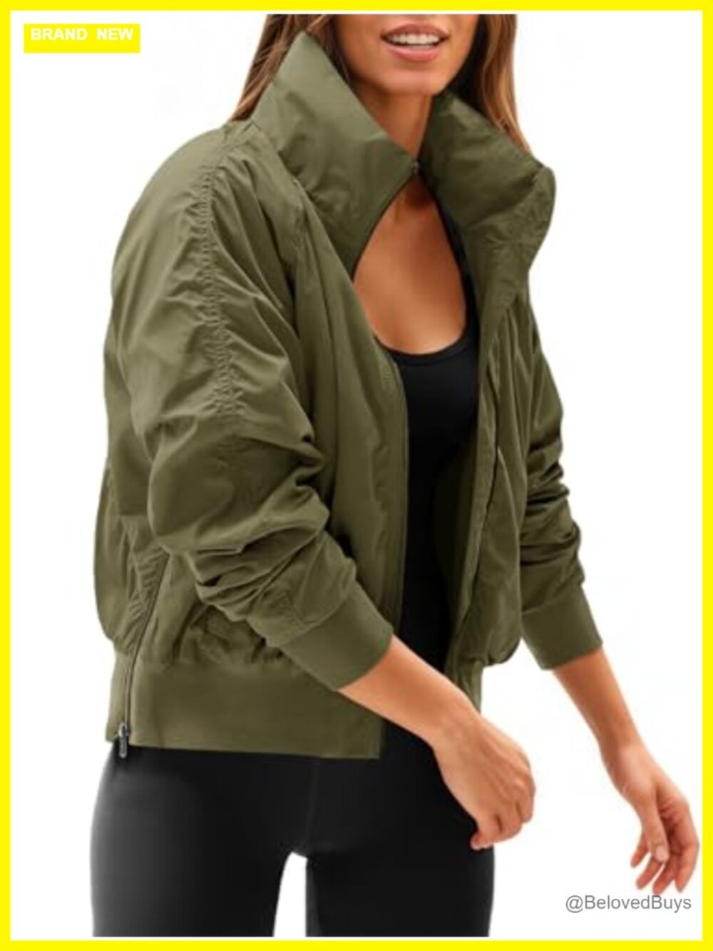 Womens Cropped Windbreaker Jacket Zip Up Hidden Hood Pockets